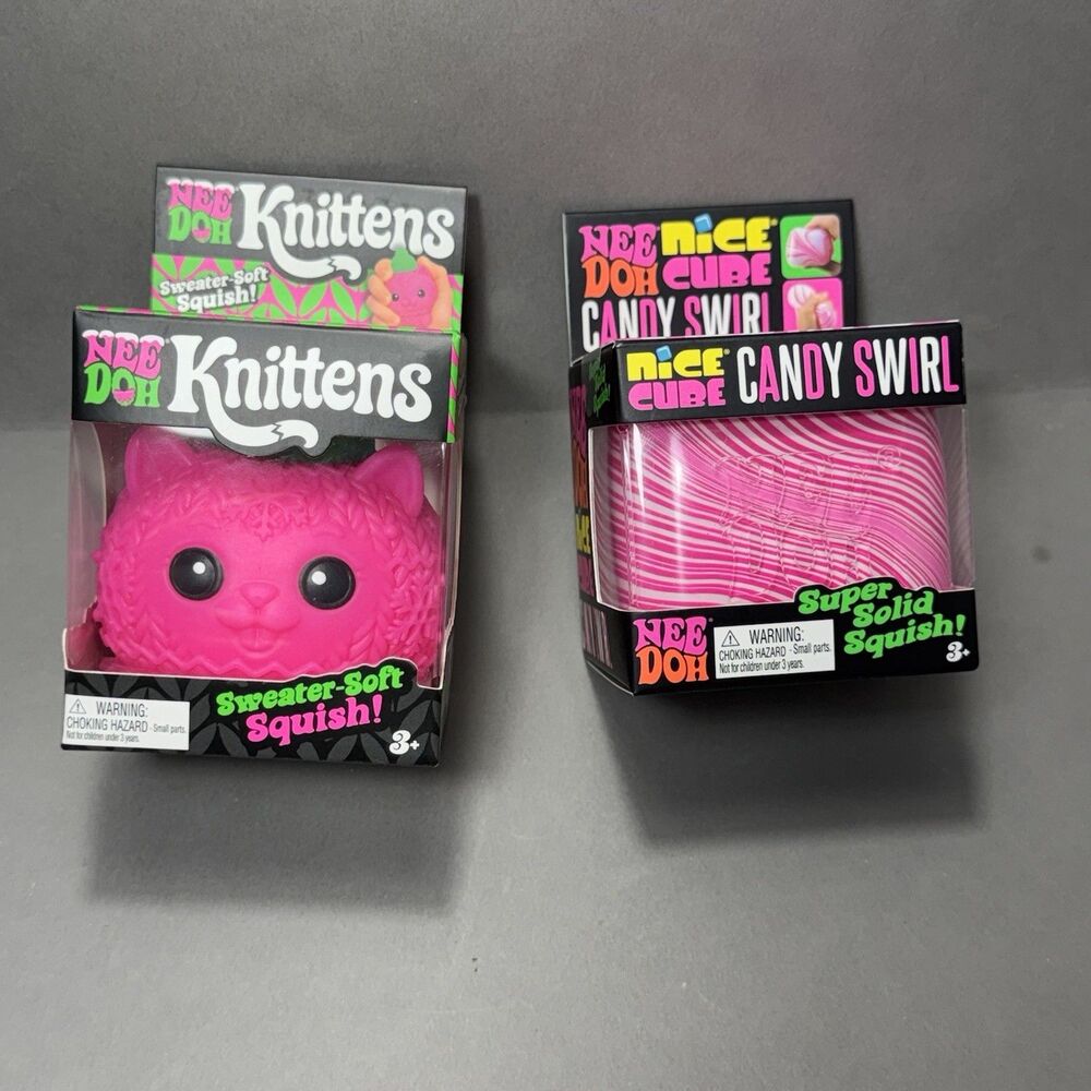 NeeDoh Knittens & Nice Cube Candy Swirl New Viral Schylling Squish Toys